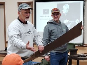 John Davis shows off his antique French Timber saw